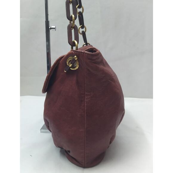 Marc By Marc Jacobs Brown Leather Push Lock Flap Closure Chain Strap Hobo Bag - Picture 5 of 16